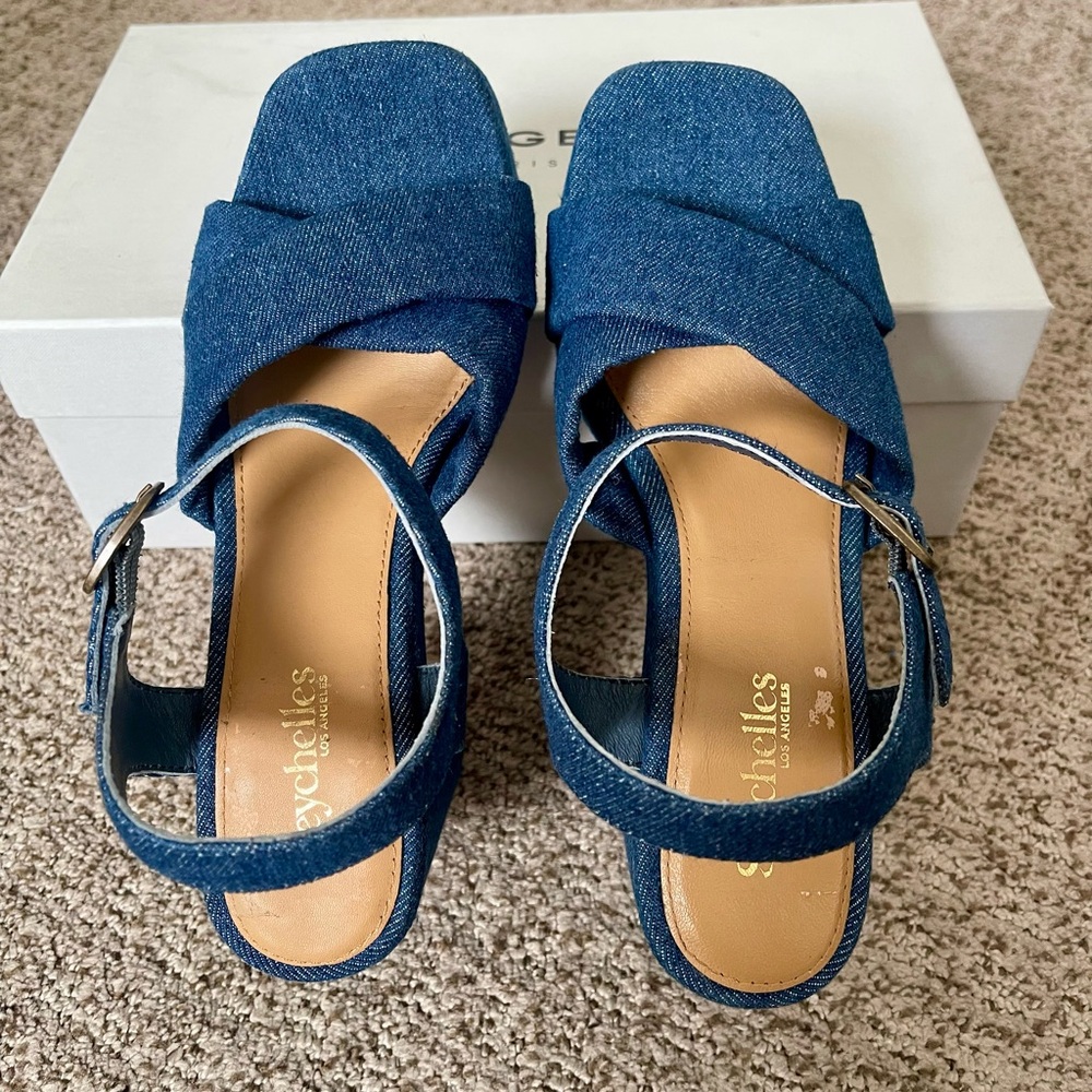 🆕 Seychelles ‘Blessing’ Denim Platform Sandals - Picture 5 of 7